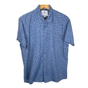 MBX Womens L Blue Summer Shirt Casual Short Sleeve Button Up Pattern Camp Party